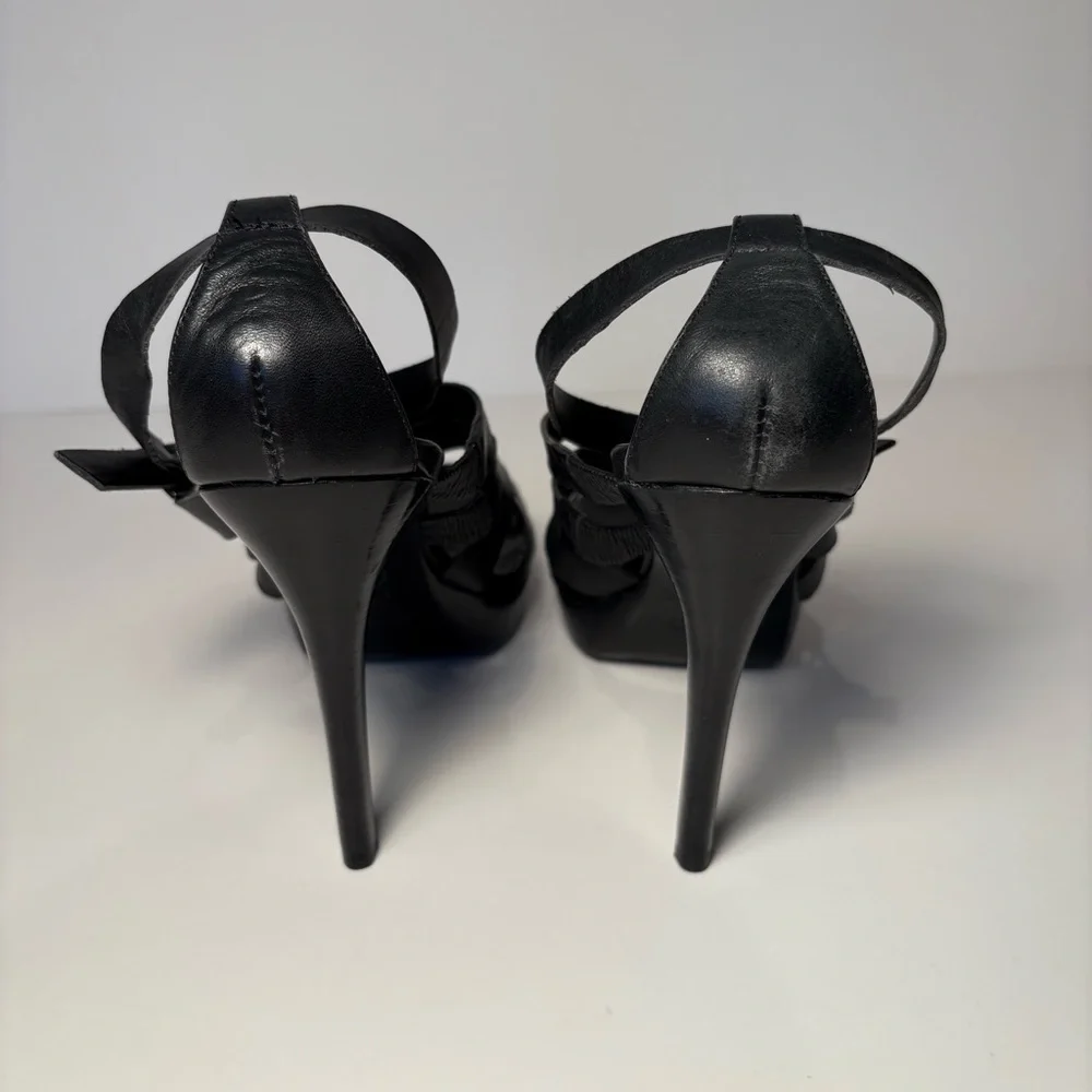 Aldo strappy preppy black stiletto leather heels sz 8
